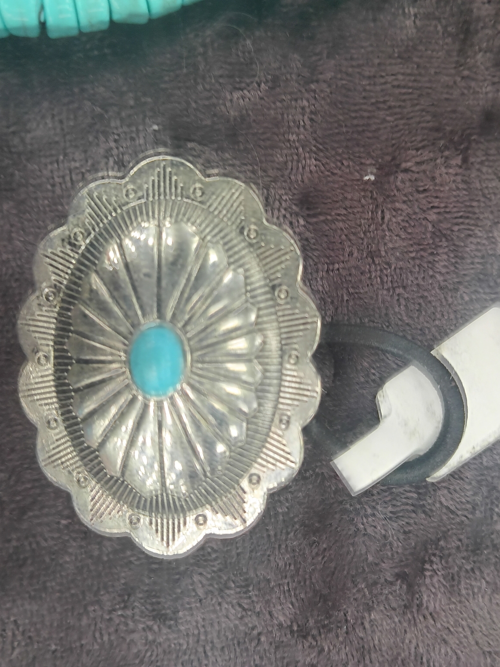 Turquoise Silver Concho Accent - Hair Tie